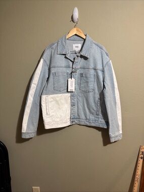 WeSC Denim Jacket Colorblock Lt Wash Button Front Unisex  Women Size S Men Sz M